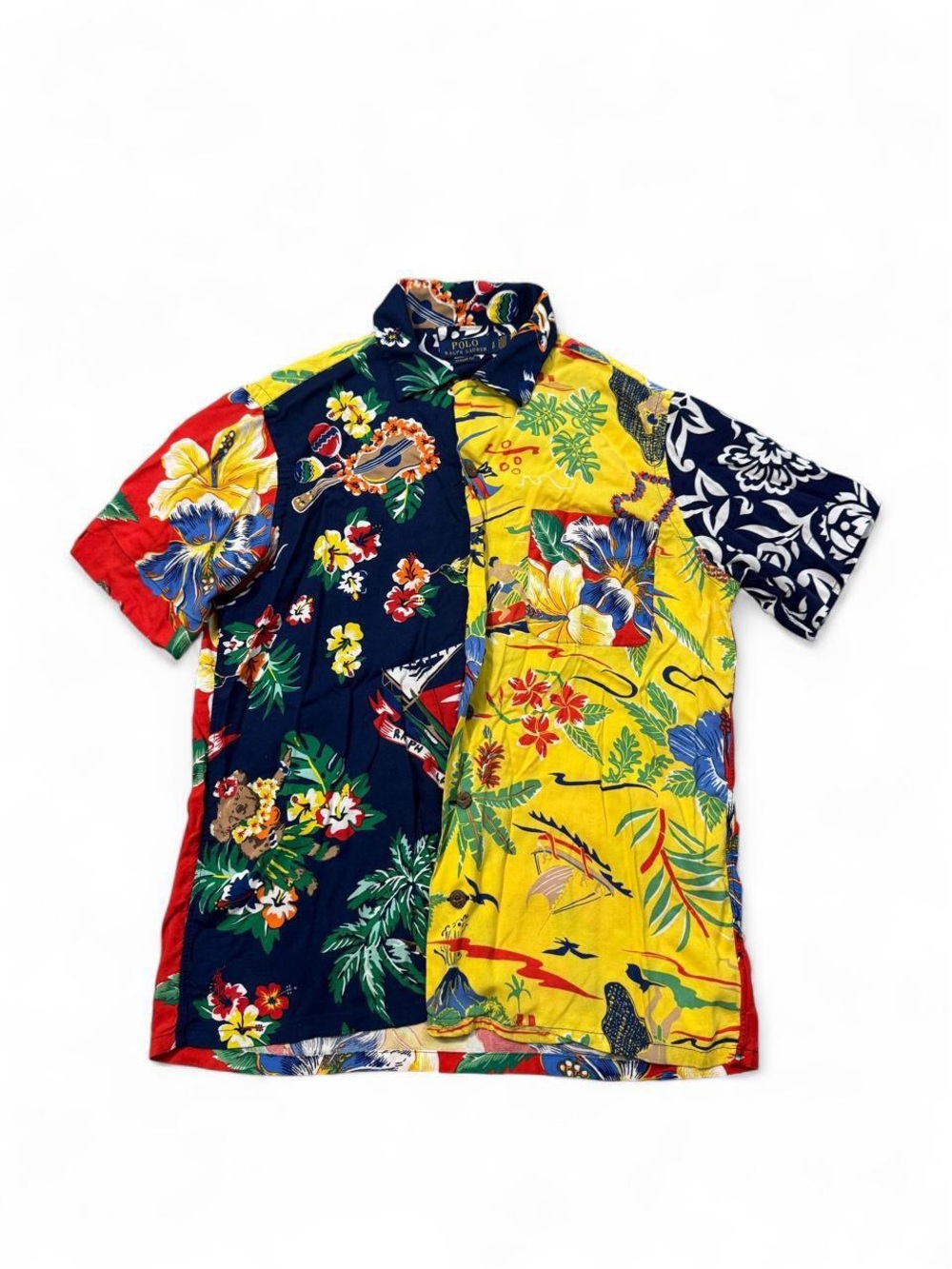 Polo Ralph Lauren color block floral Hawaiian polo bear camp shirt S men viscose